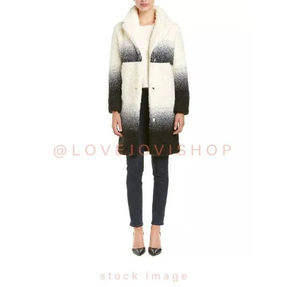 RunwayMaje Ombre Mid Length Black White Teddy CoatStreetwear Glam$755